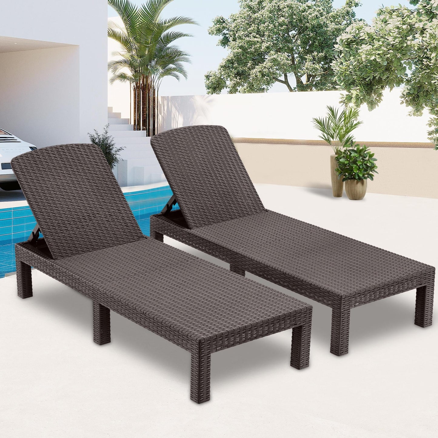 Sprilife Patio Lounge Chairs Set of 2, Outdoor Chaise Lounge Chair with 4 Backrest Angles, Patio Foldable Reclining Chair Furniture for Poolside, Deck, Backyard, Brown